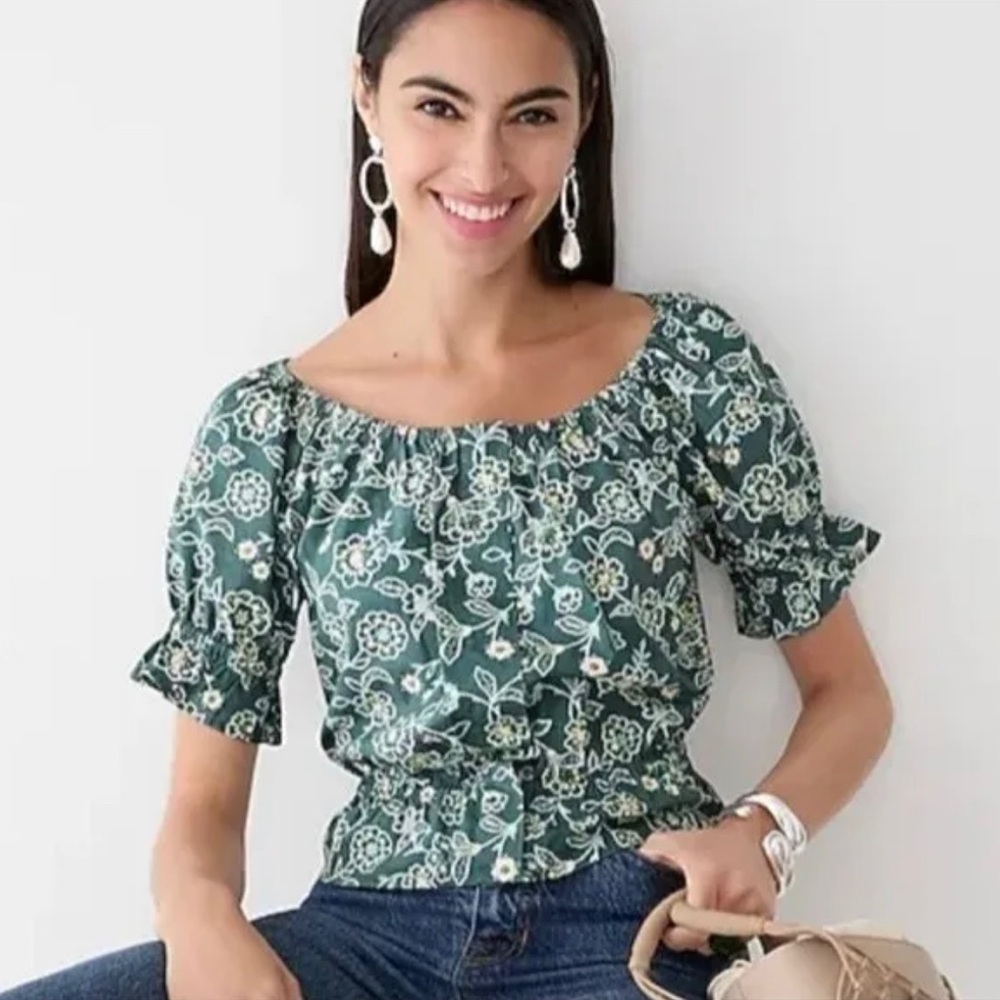 J. Crew Gathered Scoop Neck Top Vintage Vines XS